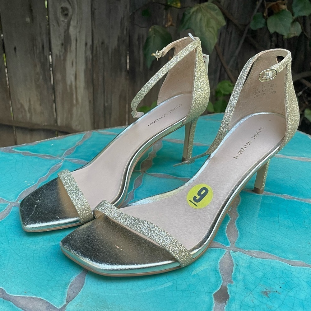 Stuart weitzman Amelina 75 Platino Fig Fine Glitter NEW - Picture 7 of 9